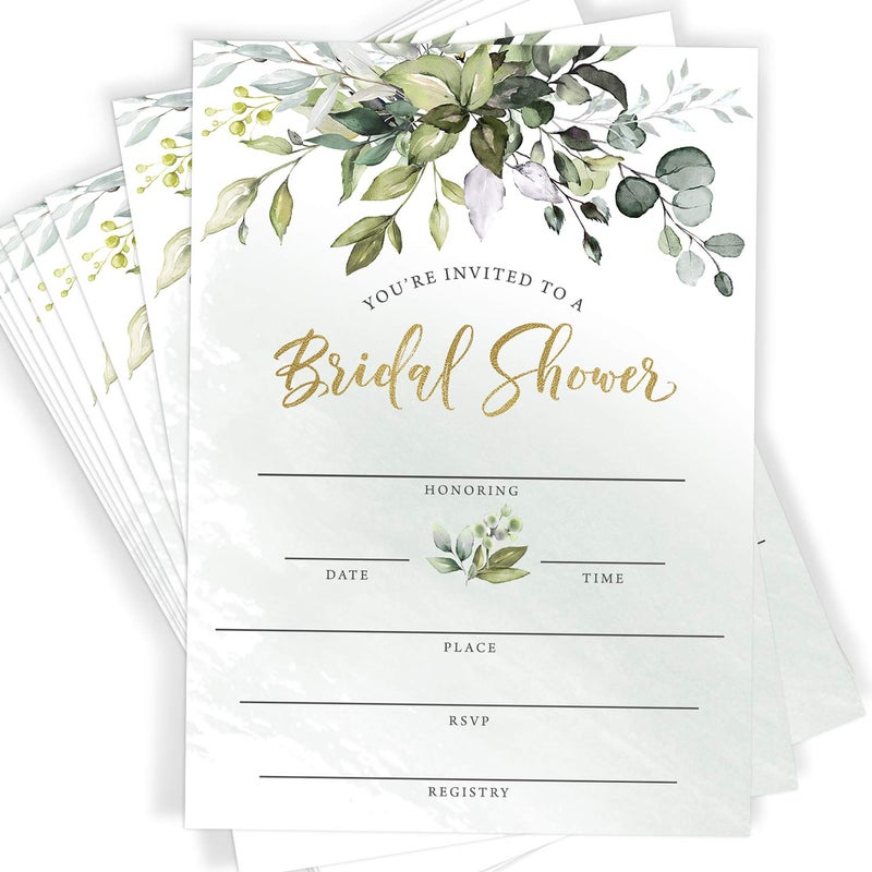Printed Party Bridal Shower Invitations and Envelopes, Greenery, Set of 25 - Image 2